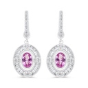 Sterling Silver 925 Earring Rhodium Plated Embedded With Pink Zircon And White Zircon