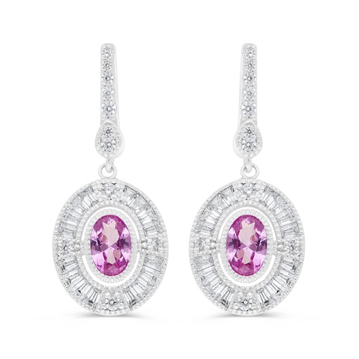 [EAR01PIK00WCZC232] Sterling Silver 925 Earring Rhodium Plated Embedded With Pink Zircon And White Zircon