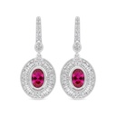 Sterling Silver 925 Earring Rhodium Plated Embedded With Ruby Corundum And White Zircon