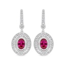 Sterling Silver 925 Earring Rhodium Plated Embedded With Ruby Corundum And White Zircon