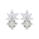 Sterling Silver 925 Earring Rhodium Plated Embedded With Yellow Zircon And White Zircon
