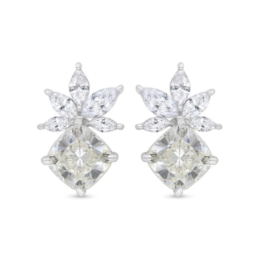 [EAR01CIT00WCZC237] Sterling Silver 925 Earring Rhodium Plated Embedded With Yellow Zircon And White Zircon