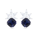 Sterling Silver 925 Earring Rhodium Plated Embedded With Sapphire Corundum And White Zircon