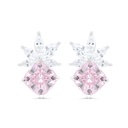 Sterling Silver 925 Earring Rhodium Plated Embedded With Pink Zircon And White Zircon