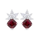 Sterling Silver 925 Earring Rhodium Plated Embedded With Ruby Corundum And White Zircon