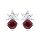 Sterling Silver 925 Earring Rhodium Plated Embedded With Ruby Corundum And White Zircon