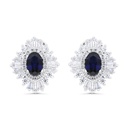 Sterling Silver 925 Earring Rhodium Plated Embedded With Sapphire Corundum And White Zircon