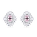 Sterling Silver 925 Earring Rhodium Plated Embedded With Pink Zircon And White Zircon