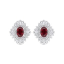 Sterling Silver 925 Earring Rhodium Plated Embedded With Ruby Corundum And White Zircon