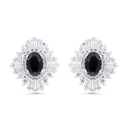 Sterling Silver 925 Earring Rhodium Plated Embedded With Black Spinal And White Zircon 