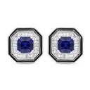 Sterling Silver 925 Earring Rhodium Plated Embedded With Sapphire Corundum And White Zircon