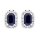 Sterling Silver 925 Earring Rhodium Plated Embedded With Sapphire Corundum And White Zircon