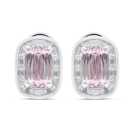 [EAR01PIK00WCZC241] Sterling Silver 925 Earring Rhodium Plated Embedded With Pink Zircon And White Zircon