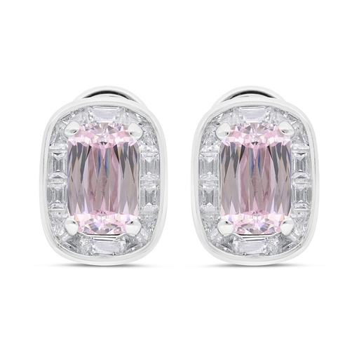 [EAR01PIK00WCZC241] Sterling Silver 925 Earring Rhodium Plated Embedded With Pink Zircon And White Zircon