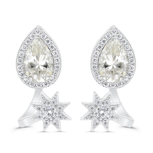 [EAR01CIT00WCZC242] Sterling Silver 925 Earring Rhodium Plated Embedded With Yellow Zircon And White Zircon