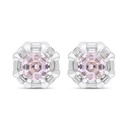 Sterling Silver 925 Earring Rhodium Plated Embedded With Pink Zircon And White Zircon