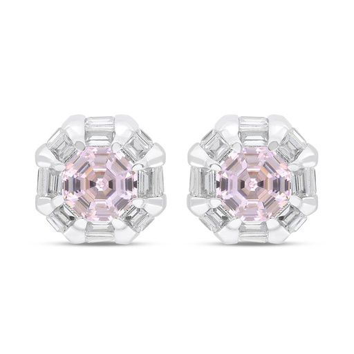 [EAR01PIK00WCZC244] Sterling Silver 925 Earring Rhodium Plated Embedded With Pink Zircon And White Zircon