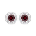 Sterling Silver 925 Earring Rhodium Plated Embedded With Ruby Corundum And White Zircon