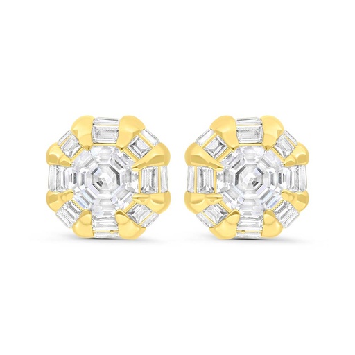 [EAR02CIT00WCZC244] Sterling Silver 925 Earring Gold Plated Embedded With Yellow Zircon And White Zircon