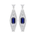 Sterling Silver 925 Earring Rhodium Plated Embedded With Sapphire Corundum And White Zircon