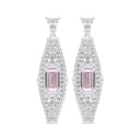 Sterling Silver 925 Earring Rhodium Plated Embedded With pink Zircon And White Zircon