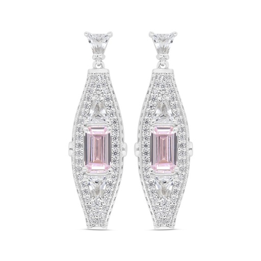 [EAR01PIK00WCZC246] Sterling Silver 925 Earring Rhodium Plated Embedded With pink Zircon And White Zircon