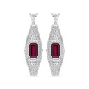 Sterling Silver 925 Earring Rhodium Plated Embedded With Ruby Corundum And White Zircon