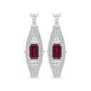 Sterling Silver 925 Earring Rhodium Plated Embedded With Ruby Corundum And White Zircon