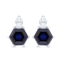Sterling Silver 925 Earring Rhodium Plated Embedded With Sapphire Corundum And White Zircon