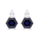 Sterling Silver 925 Earring Rhodium Plated Embedded With Sapphire Corundum And White Zircon