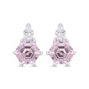 Sterling Silver 925 Earring Rhodium Plated Embedded With Pink Zircon And White Zircon