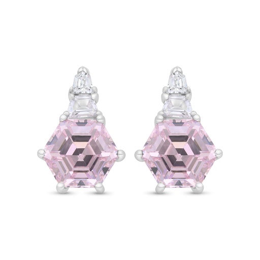[EAR01PIK00WCZC247] Sterling Silver 925 Earring Rhodium Plated Embedded With Pink Zircon And White Zircon