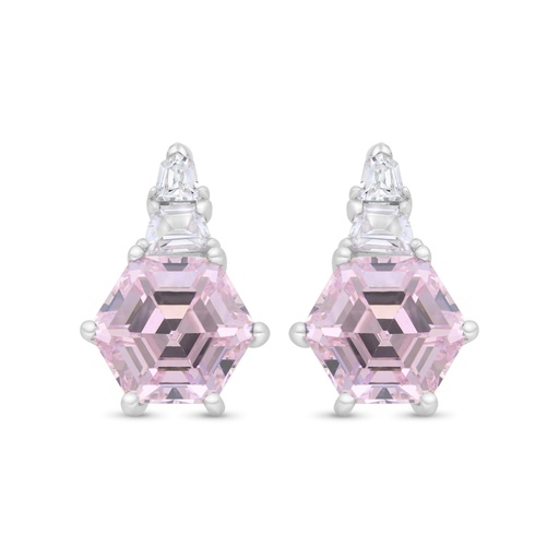 [EAR01PIK00WCZC247] Sterling Silver 925 Earring Rhodium Plated Embedded With Pink Zircon And White Zircon