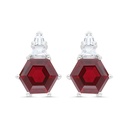 Sterling Silver 925 Earring Rhodium Plated Embedded With Ruby Corundum And White Zircon