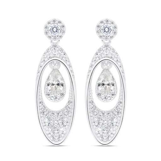[EAR01CIT00WCZC252] Sterling Silver 925 Earring Rhodium Plated Embedded With Yellow Zircon And White Zircon