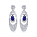 Sterling Silver 925 Earring Rhodium Plated Embedded With Sapphire Corundum And White Zircon