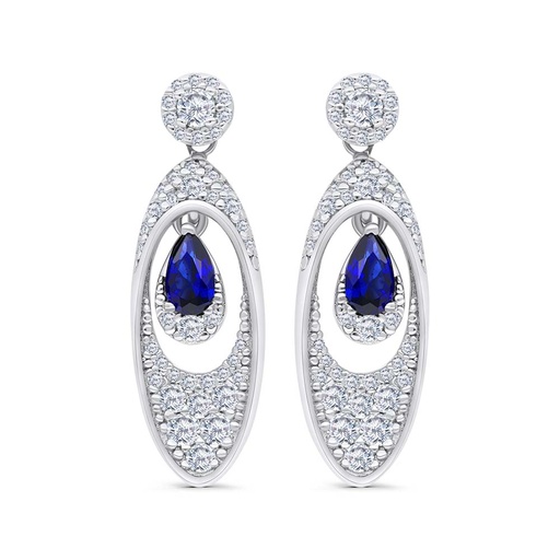 [EAR01SAP00WCZC252] Sterling Silver 925 Earring Rhodium Plated Embedded With Sapphire Corundum And White Zircon