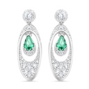 Sterling Silver 925 Earring Rhodium Plated Embedded With Emerald Zircon And White Zircon