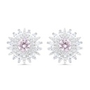 Sterling Silver 925 Earring Rhodium Plated Embedded With pink Zircon And White Zircon