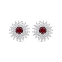 Sterling Silver 925 Earring Rhodium Plated Embedded With Ruby Corundum And White Zircon