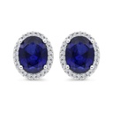 Sterling Silver 925 Earring Rhodium Plated Embedded With Sapphire Corundum And White Zircon