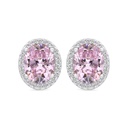 Sterling Silver 925 Earring Rhodium Plated Embedded With Pink Zircon And White Zircon