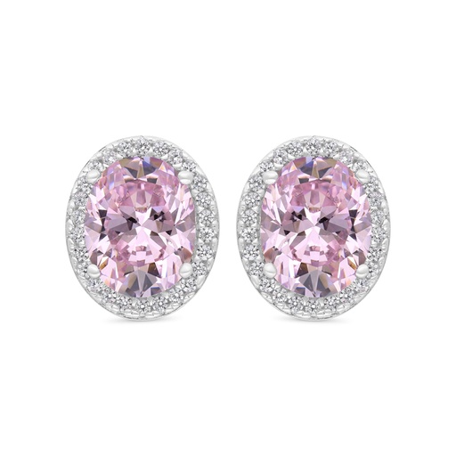 [EAR01PIK00WCZC254] Sterling Silver 925 Earring Rhodium Plated Embedded With Pink Zircon And White Zircon