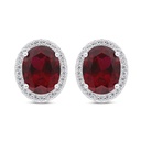 Sterling Silver 925 Earring Rhodium Plated Embedded With Ruby Corundum And White Zircon