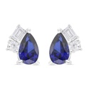 Sterling Silver 925 Earring Rhodium Plated Embedded With Sapphire Corundum And White Zircon