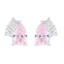 Sterling Silver 925 Earring Rhodium Plated Embedded With pink Zircon And White Zircon