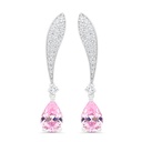 Sterling Silver 925 Earring Rhodium Plated Embedded With pink Zircon And White Zircon