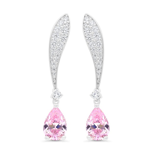 [EAR01PIK00WCZC265] Sterling Silver 925 Earring Rhodium Plated Embedded With pink Zircon And White Zircon