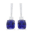 Sterling Silver 925 Earring Rhodium Plated Embedded With Sapphire Corundum And White Zircon