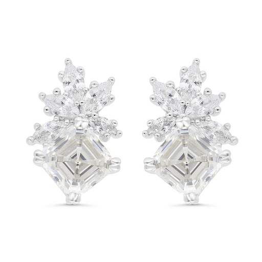 [EAR01CIT00WCZC280] Sterling Silver 925 Earring Rhodium Plated Embedded With Yellow Zircon And White Zircon